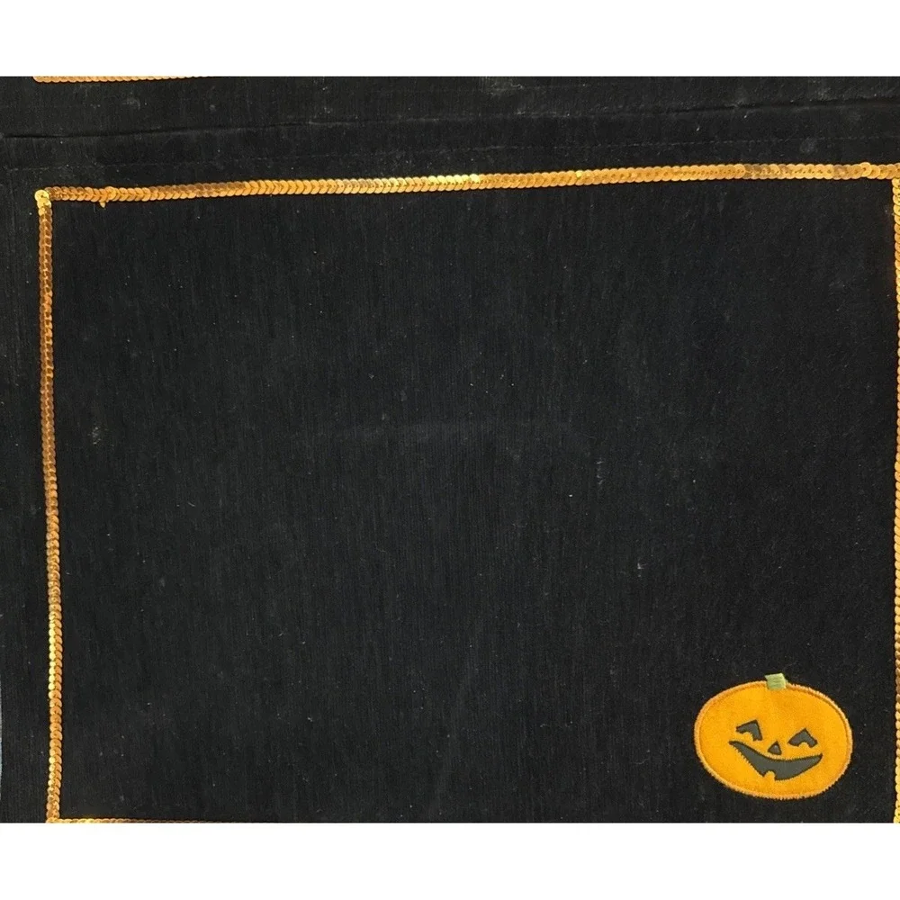 Halloween Black Velvet Orange Sequins Placemats Pumpkins‎ Set Of 4